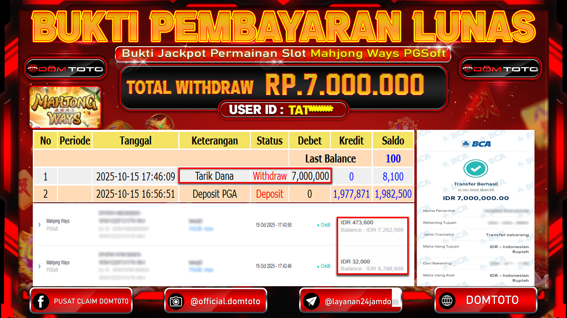 JACKPOT Slot Mahjong Ways PG Soft Play 15 OKTOBER 2025